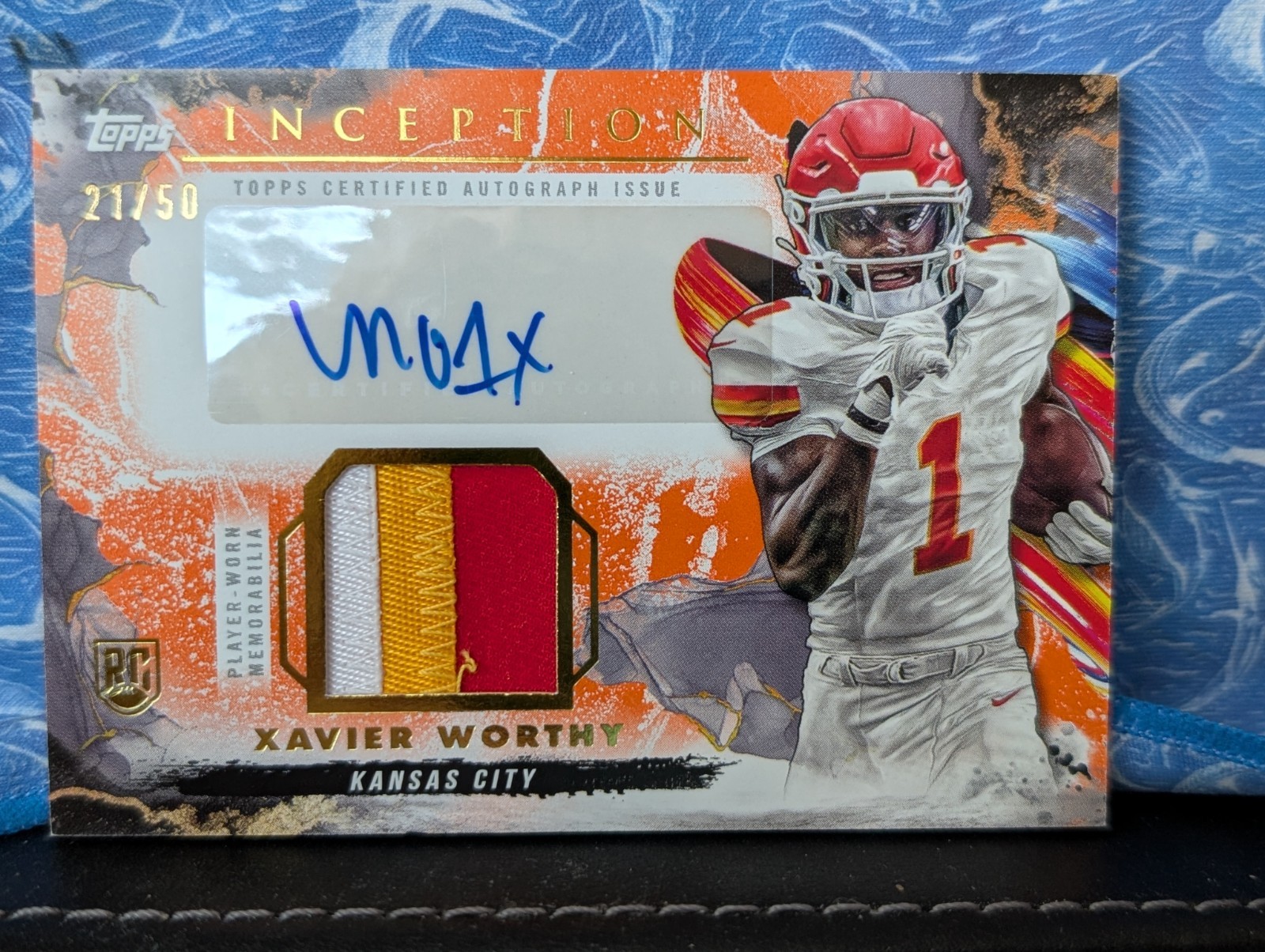 Xavier Worthy Auto (RPA) 2024 Topps Inception Provenance Patch PPA-XW Orange /50