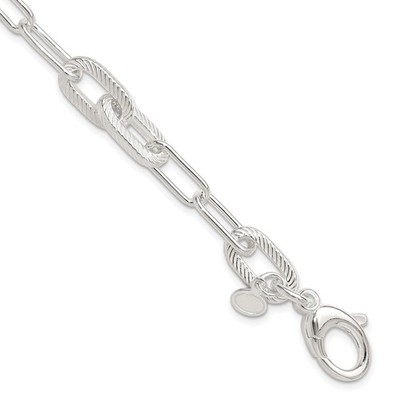 Sterling Silber poliert und strukturiert Büroklammer Gliederarmband 7,5''