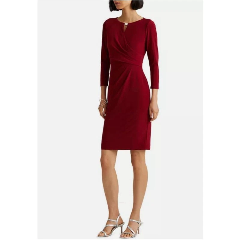 Lauren Ralph Lauren Dress Women Size 16 Jersey Wrap Style Keyhole Classic Lined - Image 2 of 4