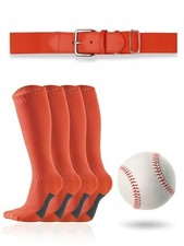 Toddler/Youth Softball Socks, Belt and Baseball Combo Set 2 Pairs 2-4T Orange