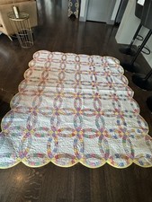 Gorgeous Vintage Double Wedding Ring Quilt Handmade Cotton 85 X 75