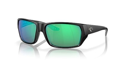COSTA DEL MAR TAILFIN POLARIZED RECTANGULAR SUNGLASSES - MATTE BLACK/GREEN 580G