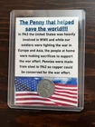Vintage WWII 1943 Steel Penny with patriotic message and display card - unique.