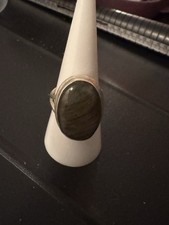 Sterling Silver 925 Labradorite Bezel Oval Band Ring Size 8.5 3mm Wide