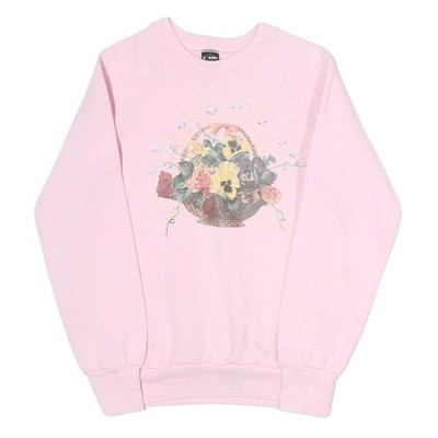 SCREENSTARS Herren Sweatshirt rosa Blumen Korb Grafik Rundhals S Baumwollmischung