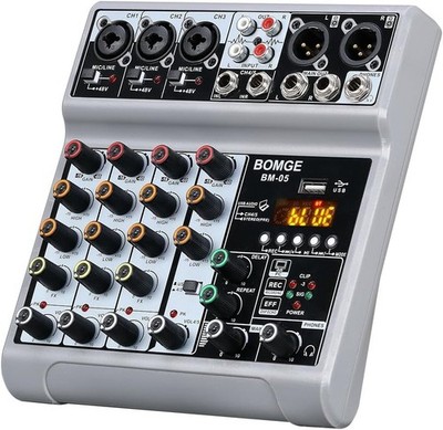 BOMGE Audio Mixer, Soundboard Mischpult mit 5 Kanal Digital USB Bluetoo