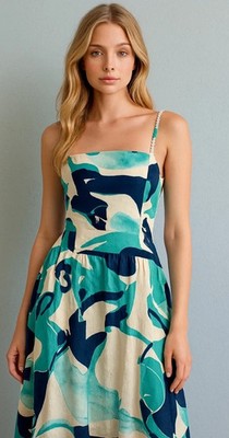 NWT Christian Lacroix linen turquoise and navy lined dress size small | eBay
