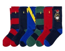 New Polo Ralph Lauren Polo Bear Crew Socks 6-Pack XL Colorblock