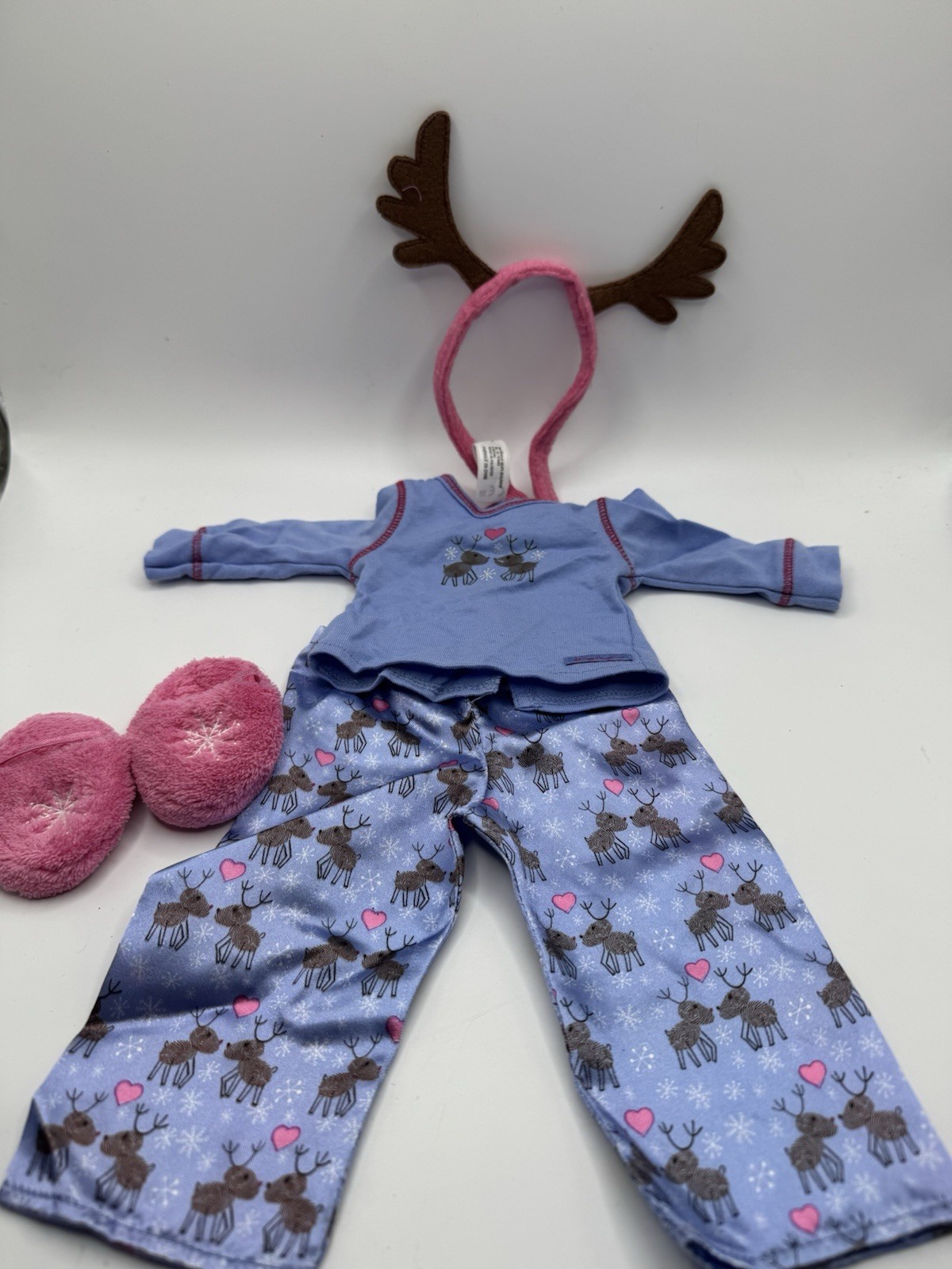 American Girl Doll REINDEER PAJAMAS VGC Complete w/ Slippers Headband Antlers