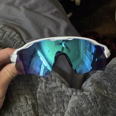 Oakley Radar EV Cycling Sunglasses Wraparound Shield White/Blue Mirror