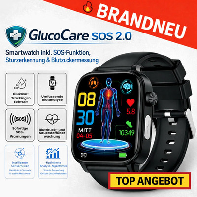 GlucoCare  SOS 2.0 Smartwatch | SOS-Funktion, Sturzerkennung & Blutzuckermessung