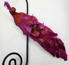 Vintage Peacock Christmas Ornament Clip-on Large 11 Inch Fuscia