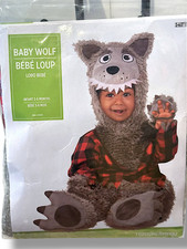 Baby Wolf Infant Costume 3-6 Months Halloween Outfit Jumpsuit Hood Booties NWT