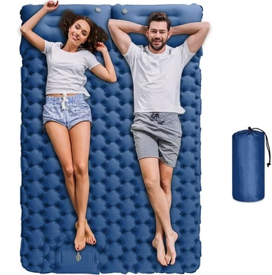 MARKENLOS Isomatte Selbstaufblasend 2 Personen Outdoor Kissen und Fußpumpe Blau