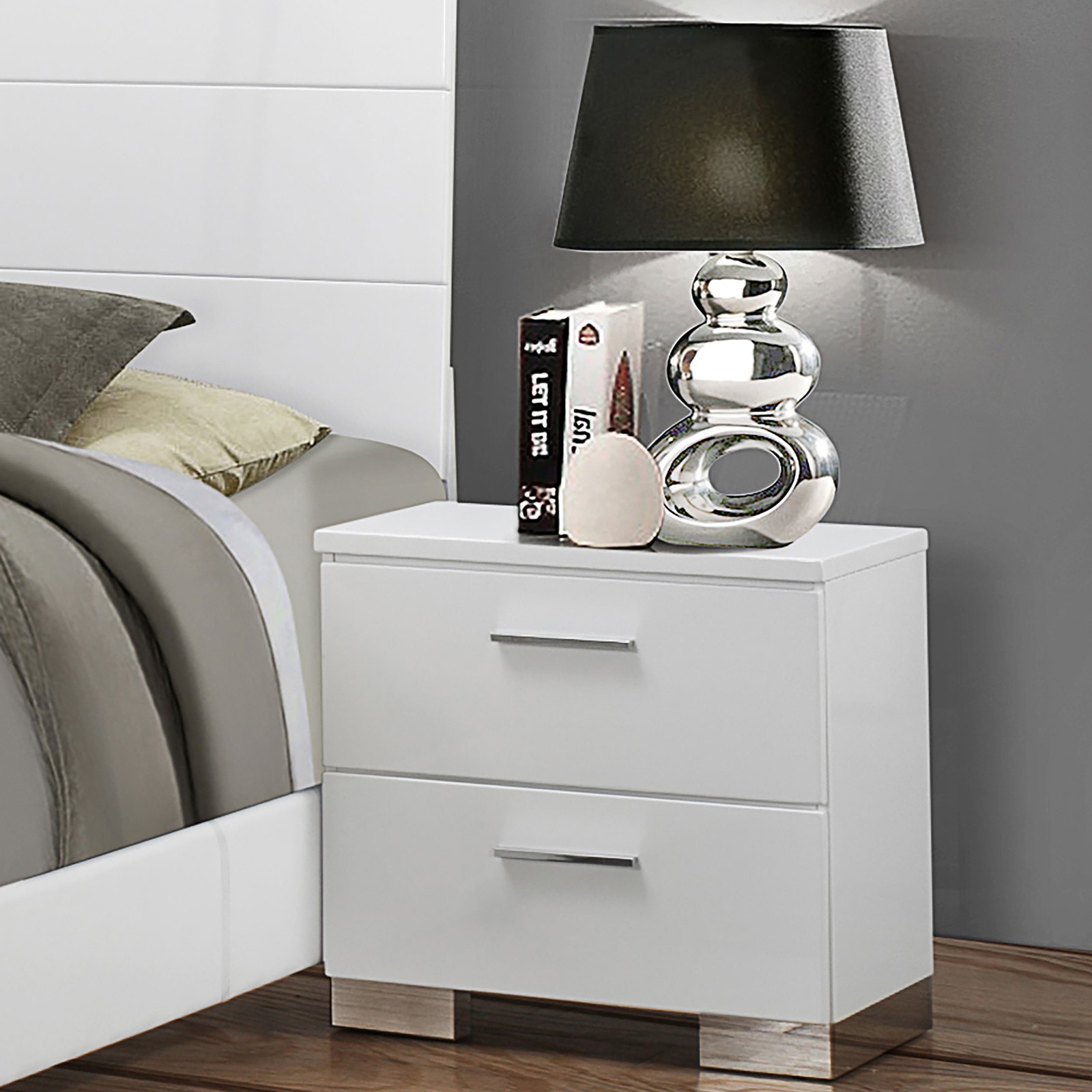 White High Gloss 2-drawer Nightstand