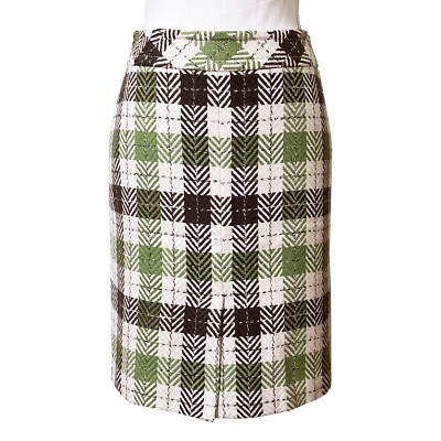 Ann Taylor  Plaid Pencil Skirt Size 0 Wool Blend Brown Green Cream