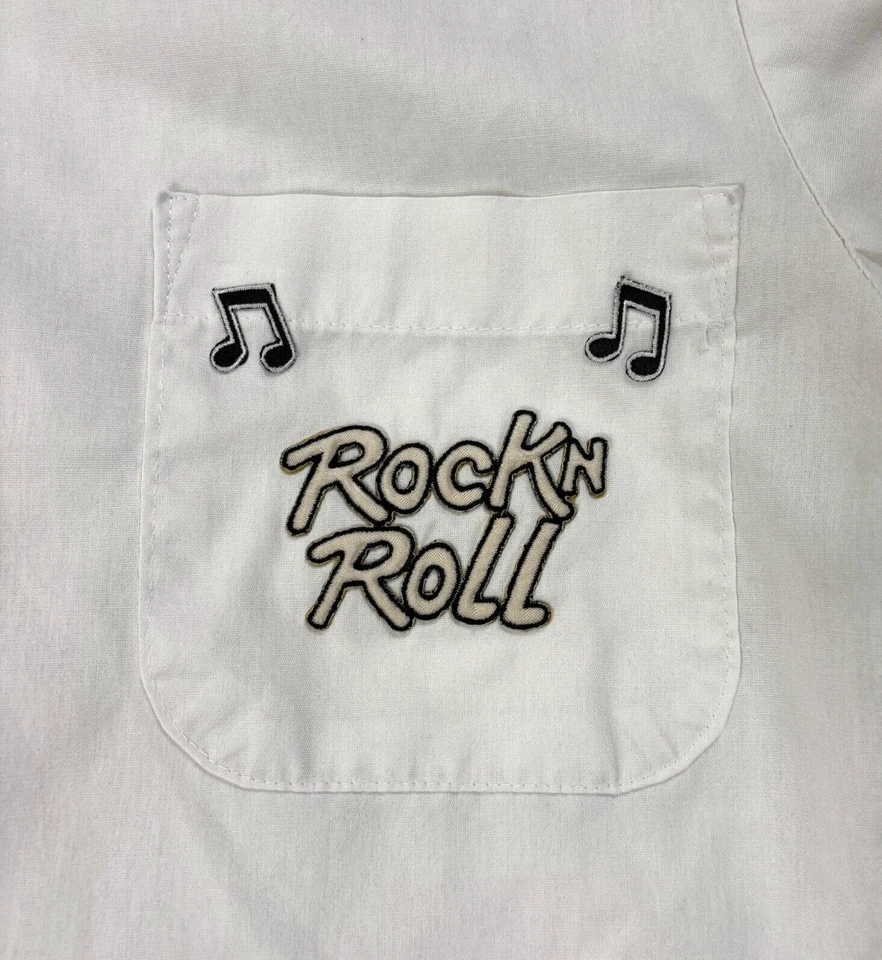 Camisa De Colección Rock N Roll Para Hombres Manga Corta Con Botones Blanca Talla S Parche Hilton Foto 4 de 4