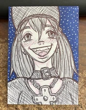 Original ACEO Figurative Art Card Hand painted pinup girl ATC by Onaki #4