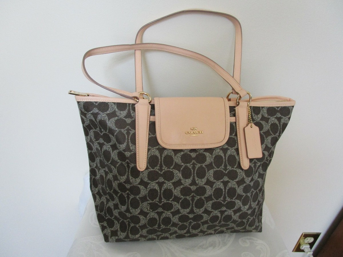 Coach Ward Tote Handbag Signature Brown Apricot Coated Canvas