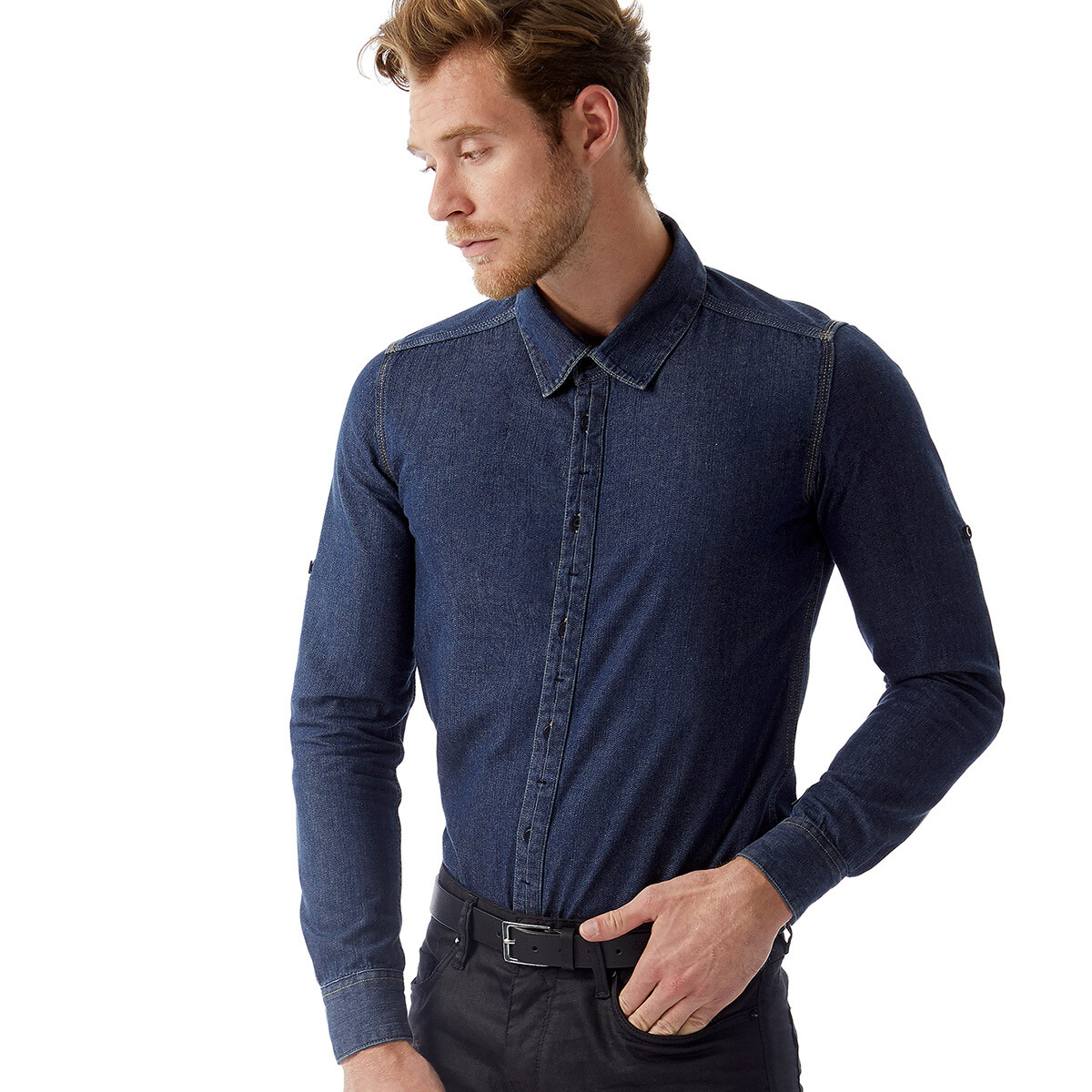 Camicia jeans uomo manica lunga B&C denim 100% cotone