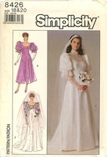 Simplicity 8426 Wedding Gown, Gored w Bow Cascade, Balloon Sleeves Sz 18-20 UC