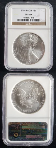 2004 American Silver Eagle 1 Oz Graded NGC MS69 Brown Label 24353