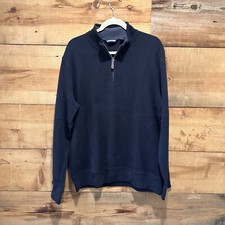 Men's Lands End black knit pullover Sz L Tailored Fit Half zip 100 cotton