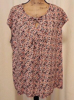 Liz Claiborne Women's 2X Red Colorful Sleeveless Keyhole Neck Top