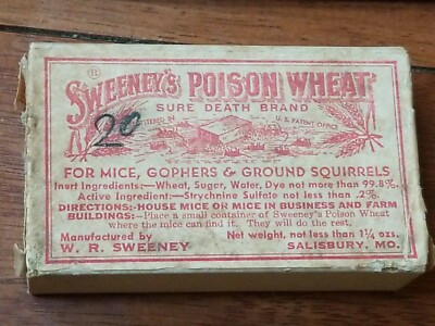 Vintage Sweeney's Poison Wheat Box Mice Rats Gophers Moles Sure Death Brand 