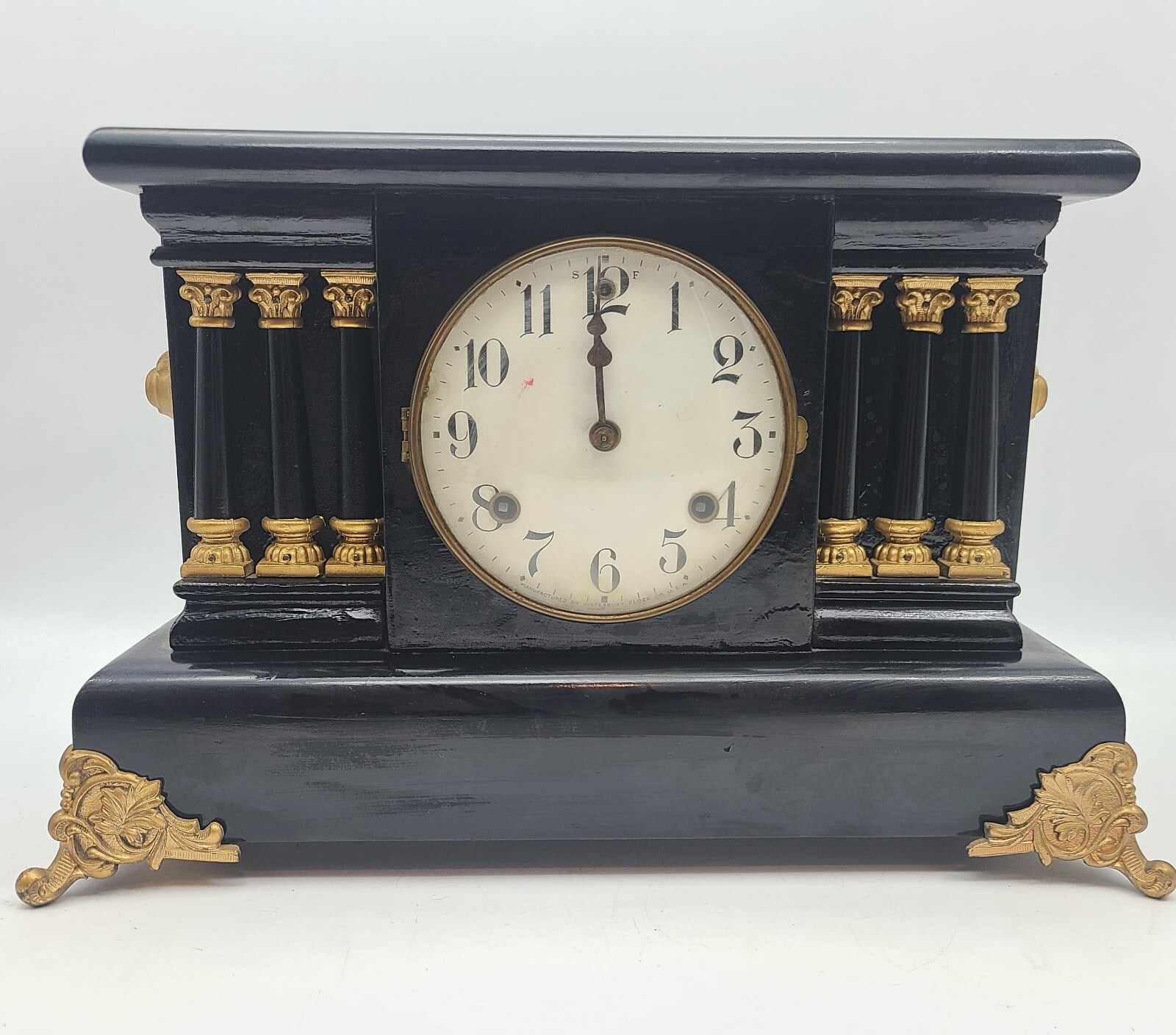 Antique Waterbury Mantle Clock Column Very Ornate Key beautiful condition Note eBay