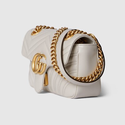 GUCCI Marmont GG Small $2600 Light Grey Leather Shoulder Bag New