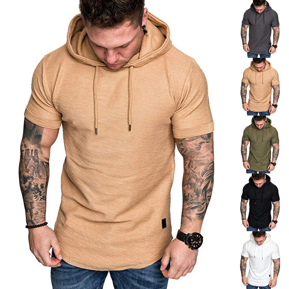 Mens Short Sleeve Hooded T Shirt Summer Casual Hoodie Sport Tops Blouse  Hooded | eBay