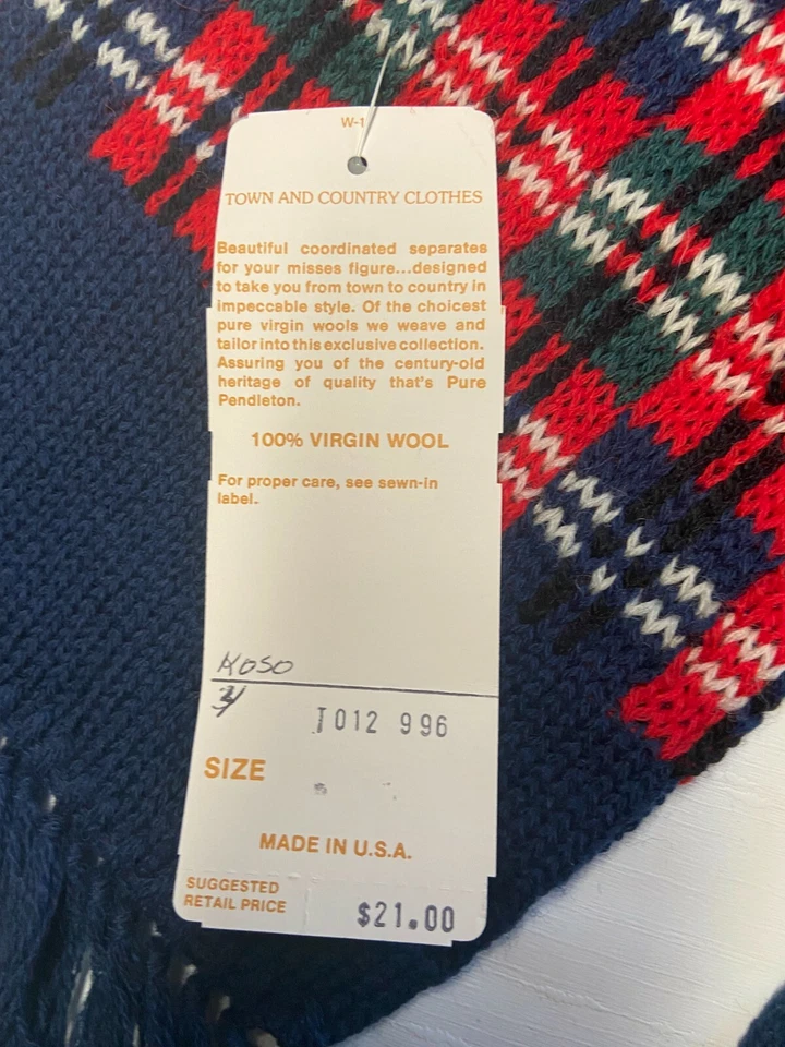 Bufanda de lana PENDLETON azul vintage hecha en EE. UU. NUEVA NUEVA CON ETIQUETAS Town And Country Foto 4 de 4