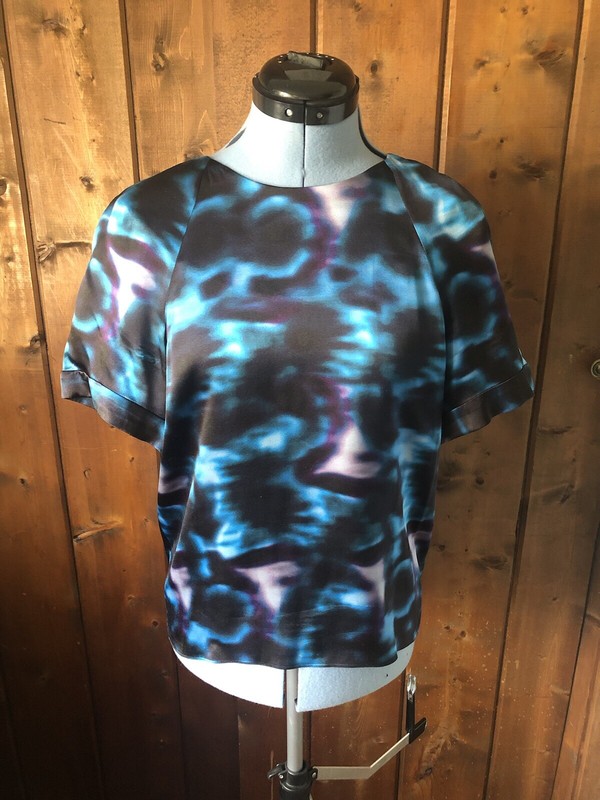Erdem Size US 6 Black Blue Purple Silk Top Tie Dye Floral look- Made In England
