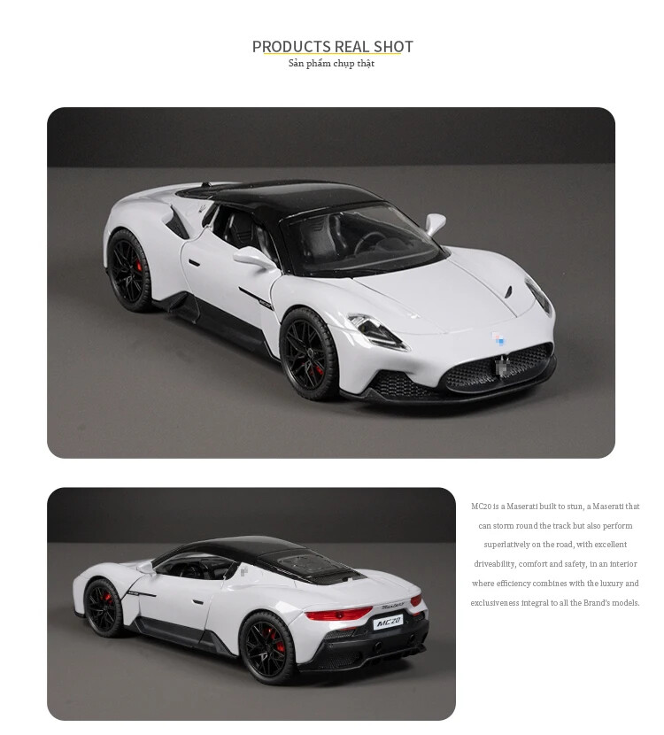 1:24 Maserati MC20 Supercar Alloy Car Model Sound Light Diecast