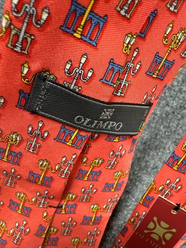 Olimpo NWT Orange Tie Streetlight Arches Handmade 100% Silk - Picture 4 of 4