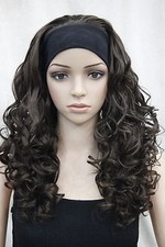 New Sexy Cute Brown 3/4 Wig With Headband Curly Long Women's Synthetic Half Wig