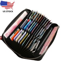 Women's RFID Blocking Leather Wallet ID Card Credit Card Holder Zipper Wallet