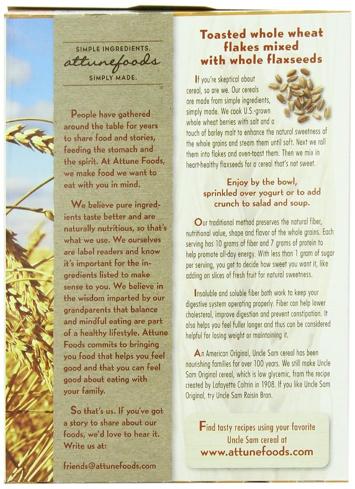 Uncle Sam Toasted Whole Wheat Berry Flakes & Flaxseed Original Cereal