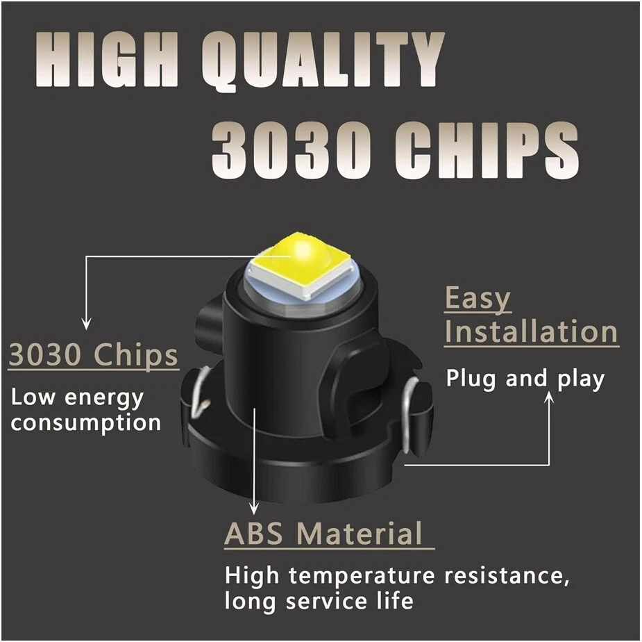 10x White T3 Neo Wedge 1-SMD LED Cluster Instrument Dash A/C Climate Light Bulbs - Image 4 of 4