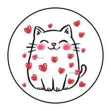 KITTEN CATS VALENTINES STICKERS ENVELOPE SEALS LABELS 1.5" ROUND (30) HEARTS