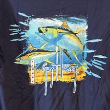 Guy Harvey Navy Long Sleeve T-Shirt Pocket Tuna splash Cotton- NWT- MED