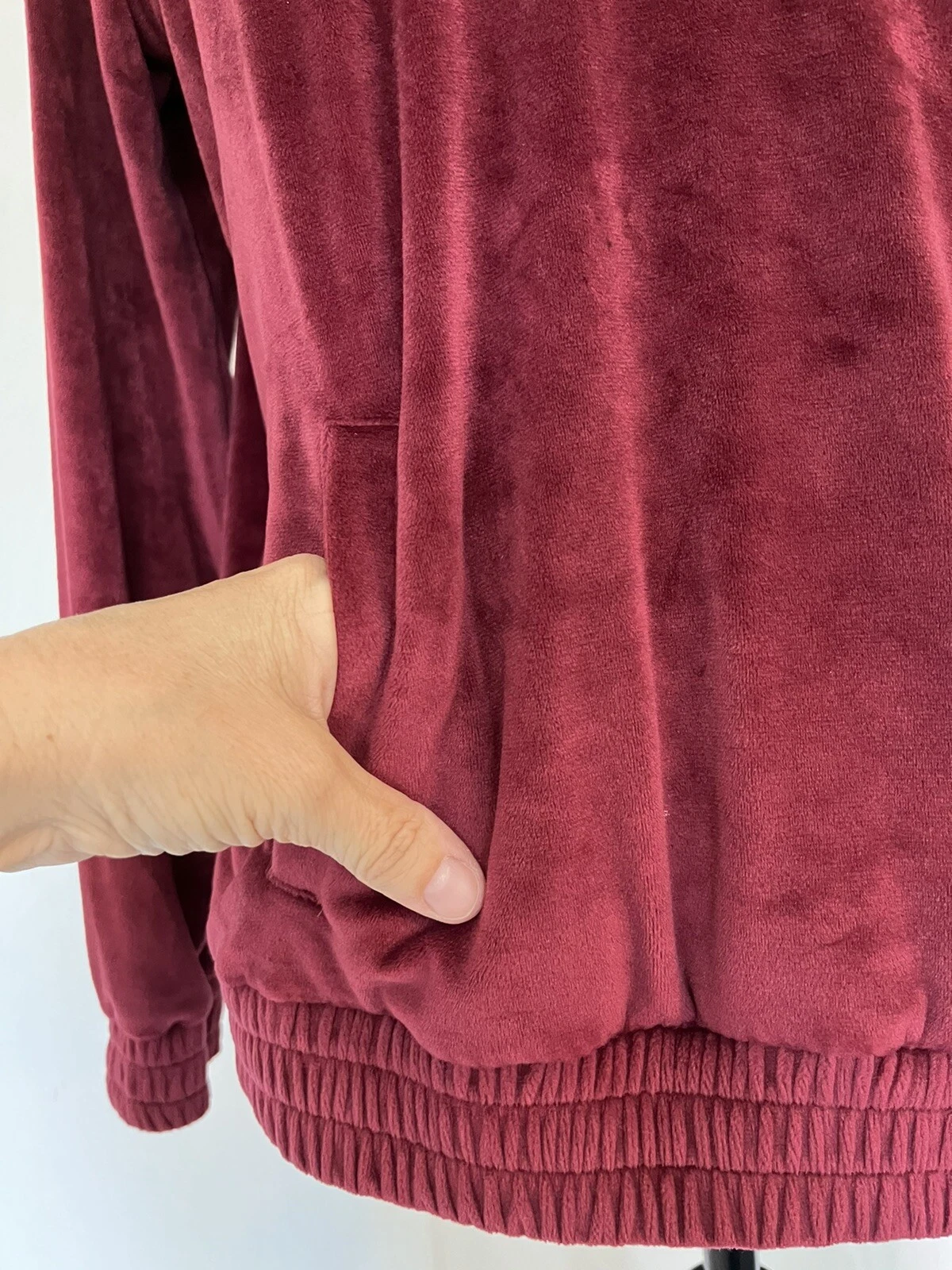 MICHAEL MICHAEL KORS Giacca Pullover Donna Velluto Borgogna con Cappuccio Elasticizzata M