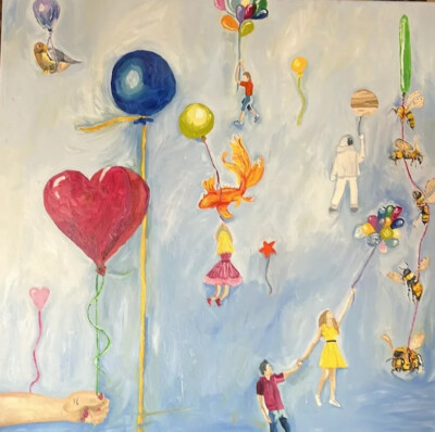 SALE Original Oil Painting Brittony Martin 36 x 36 CALLING ALL BALLOON LOVERS