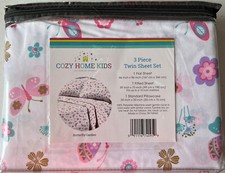 NEW Children's Butterfly Garden 3 Piece Soft Twin Size Sheet Set Pillowcase