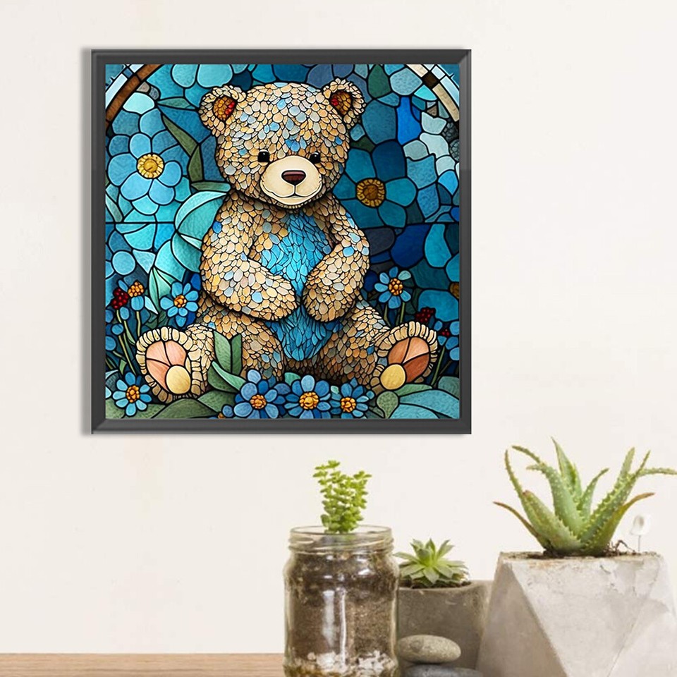 it 5D DIY Full Round Drill Diamond Painting Stained Glass Bear Kit