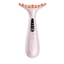 Pastel Pink LED Light Therapy Facial Massager with Vibration & USB Charging