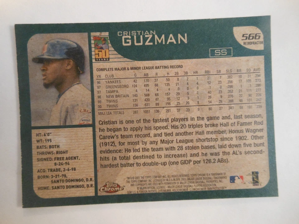 Refractor retrofractor cromado Topps 2001 - Cristian Guzmán #566 gemelos Foto 4 de 4