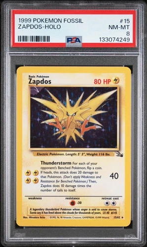 ZAPDOS 1999 Pokemon Fossil Holo Rare #15 PSA 8 NM-MT