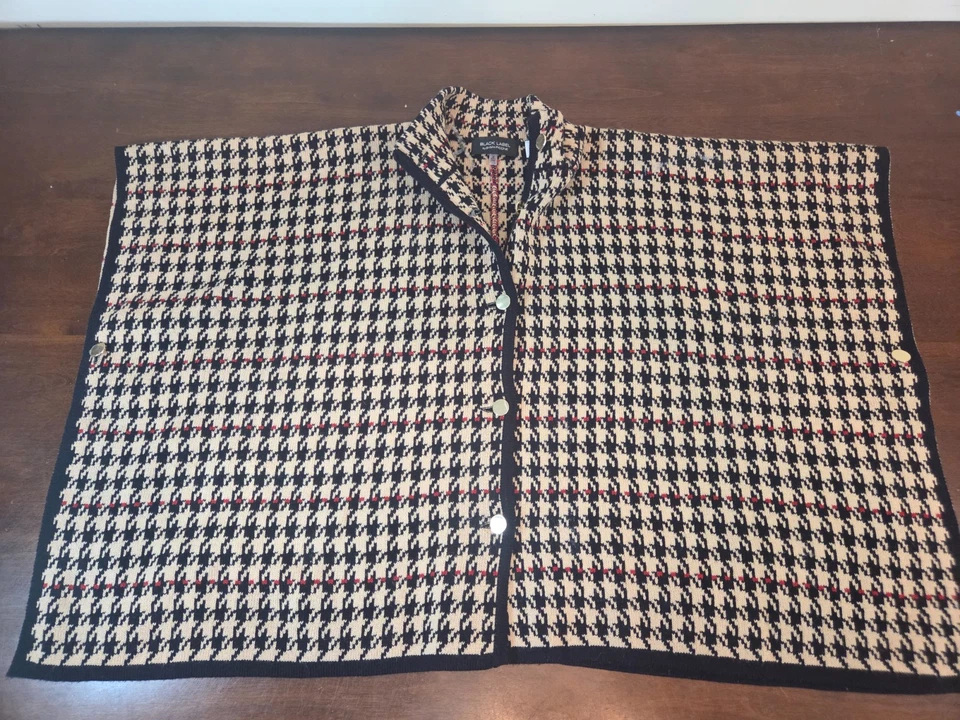 Poncho capa Evan Picone etiqueta negra tejido pata de gallo para mujer talla mediana Foto 3 de 4